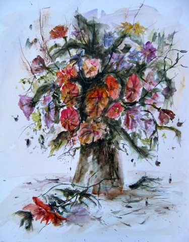 Peinture intitulée "bouquet de fleurs" par Bernard, Œuvre d'art originale, Huile