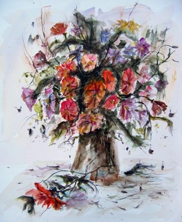 Peinture intitulée "bouquet fleuri" par Bernard, Œuvre d'art originale