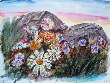 Peinture intitulée "Jardin aux fleurs" par Bernard, Œuvre d'art originale, Huile
