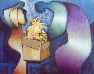 Peinture intitulée "La boîte de Pandore" par Bernard Alaux, Œuvre d'art originale