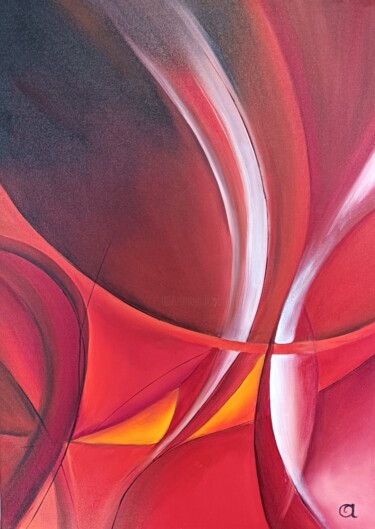 Картина под названием "Vagues rouges" - Bernard Amalric, Подлинное произведение искусства, Масло Установлен на Деревянная ра…