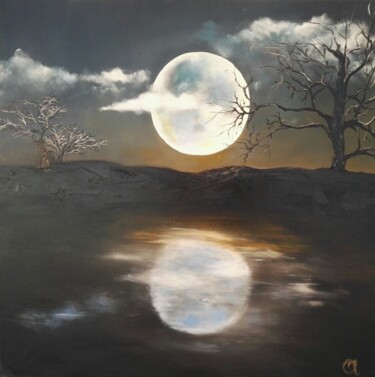 Painting titled "Clair de lune" by Bernard Amalric, Original Artwork, Oil Mounted on Wood Stretcher frame