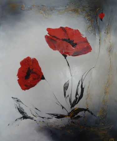 Painting titled "Coquelicots" by Bernard Amalric, Original Artwork, Oil Mounted on Wood Stretcher frame