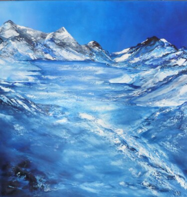 Painting titled "Montagne glacée" by Bernard Amalric, Original Artwork, Oil Mounted on Wood Stretcher frame