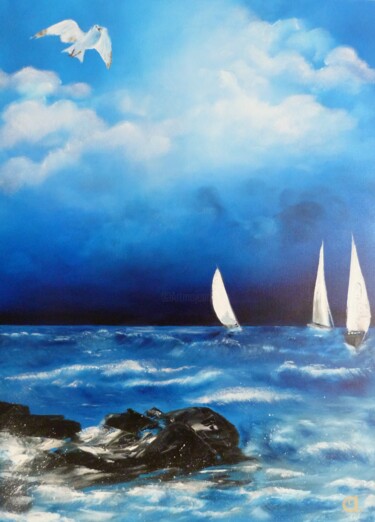 Pintura titulada "Orage en mer" por Bernard Amalric, Obra de arte original, Oleo Montado en Bastidor de camilla de madera