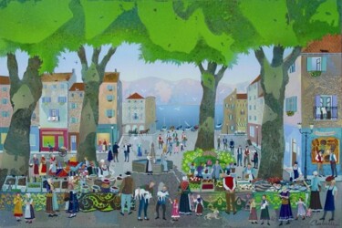 Painting titled "LE MARCHE PROVENCAL" by Bernard Ambielle, Original Artwork, Oil