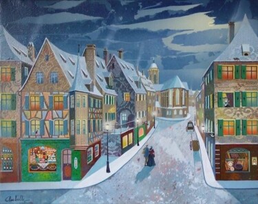 Painting titled "RUE DE L'EGLISE (CO…" by Bernard Ambielle, Original Artwork, Oil