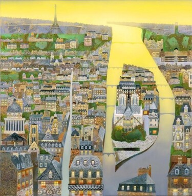Картина под названием "PARIS - ÎLE DE LA C…" - Bernard Ambielle, Подлинное произведение искусства, Масло