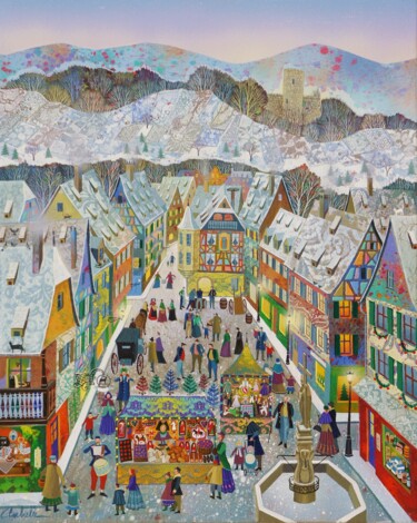 Peinture intitulée "PLACE DU MARCHE" par Bernard Ambielle, Œuvre d'art originale, Huile