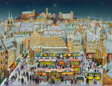 Painting titled "NUREMBERG HAUPTMARKT" by Bernard Ambielle, Original Artwork, Oil