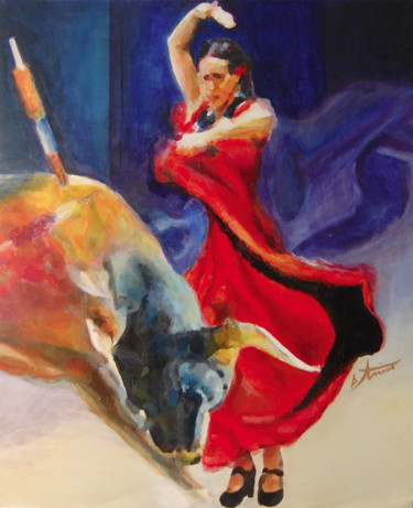 Painting titled "bailarina" by Bernard Amiot, Original Artwork, Oil Mounted on Wood Stretcher frame