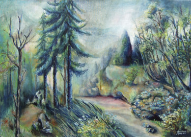 Peinture intitulée "Vosges, juste avant…" par Bernard Amiot, Œuvre d'art originale, Huile Monté sur Châssis en bois