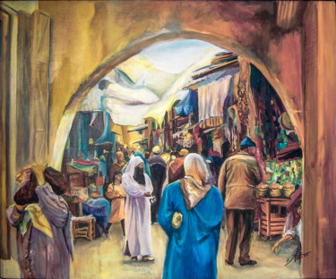 Peinture intitulée "souk-de-marrakech.j…" par Bernard Amiot, Œuvre d'art originale, Huile