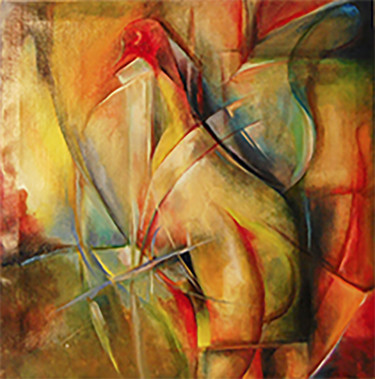 Painting titled "Oiseau caché" by Bernard Amiot, Original Artwork, Oil Mounted on Wood Stretcher frame