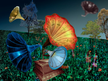 「Floraison musicale」というタイトルのデジタルアーツ Bernard Amiotによって, オリジナルのアートワーク, 写真モンタージュ