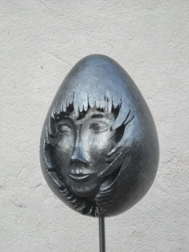 Sculpture intitulée "Tête dans l'oeuf" par Bernard Baltassat, Œuvre d'art originale