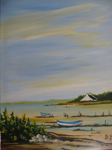 Malerei mit dem Titel "Marée basse Morbihan" von Bernard Benoit, Original-Kunstwerk, Öl Auf Keilrahmen aus Holz montiert