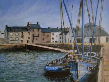 Painting titled "Le port d'Etel autr…" by Bernard Benoit, Original Artwork, Oil Mounted on Wood Stretcher frame