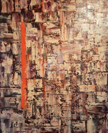 Peinture intitulée "Ligne orange" par Bb, Œuvre d'art originale, Huile