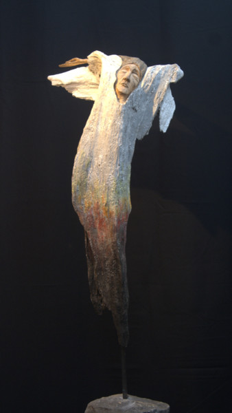 Sculpture titled "L'ange Déchu" by Bernard Chenu, Original Artwork, Wood