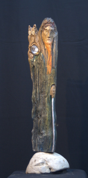 Sculpture titled "Le Devin" by Bernard Chenu, Original Artwork, Wood