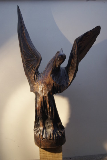 Sculpture titled "L'oiseau noir" by Bernard Chenu, Original Artwork, Wood