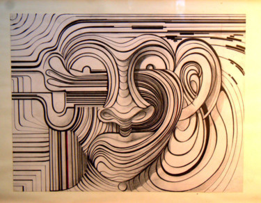 Dibujo titulada "Ecoute" por Bernard Chenu, Obra de arte original, Tinta