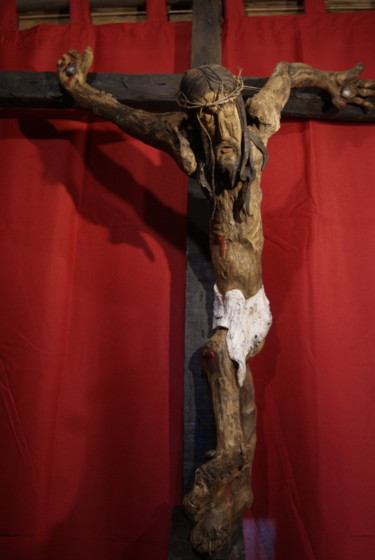 Skulptur mit dem Titel "Le christ" von Bernard Chenu, Original-Kunstwerk, Holz