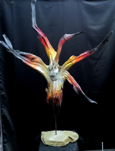 Sculpture titled "L'oiseau de feu" by Bernard Chenu, Original Artwork, Wood