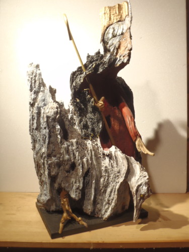 Sculptuur getiteld "Le dompteur de dina…" door Bernard Chenu, Origineel Kunstwerk, Hout