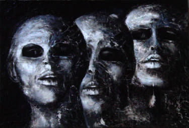 Painting titled "les masques d'argil…" by Bernard Chopin, Original Artwork, Acrylic