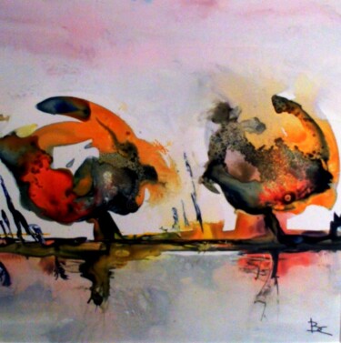 Peinture intitulée "arbres-flamboyants-…" par Bernard Courtalon (courtaloni), Œuvre d'art originale, Encre