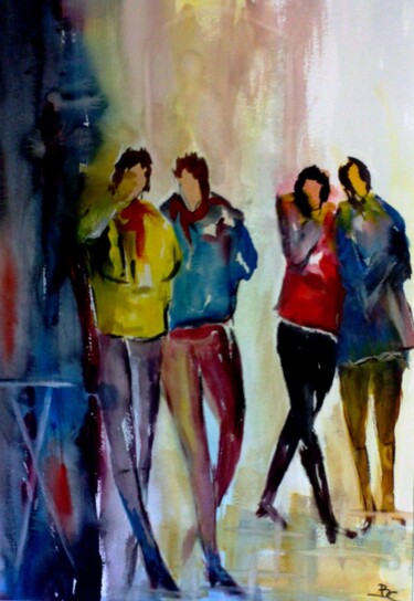 Painting titled "nenettes-50x70.jpg" by Bernard Courtalon (courtaloni), Original Artwork, Watercolor