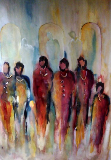 Peinture intitulée "Six promeneuses,50x…" par Bernard Courtalon (courtaloni), Œuvre d'art originale, Aquarelle