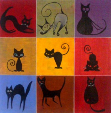 Peinture intitulée "Envolée de chats" par Bernard Courtalon (courtaloni), Œuvre d'art originale, Acrylique