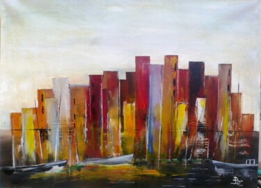 Malerei mit dem Titel "Urbanisme et port" von Bernard Courtalon (courtaloni), Original-Kunstwerk, Acryl