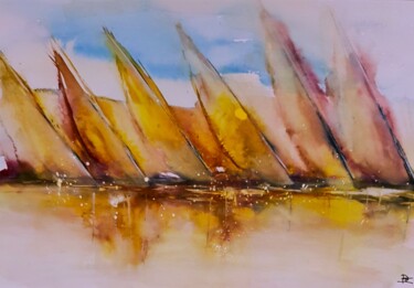 Painting titled "Voiliers au large" by Bernard Courtalon (courtaloni), Original Artwork, Watercolor