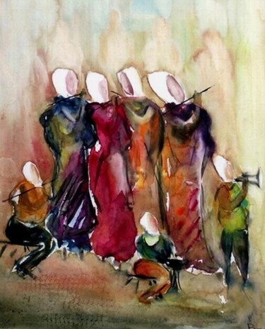 Painting titled "En groupe" by Bernard Courtalon (courtaloni), Original Artwork, Oil