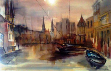 Painting titled "Le port en andalous…" by Bernard Courtalon (courtaloni), Original Artwork, Oil