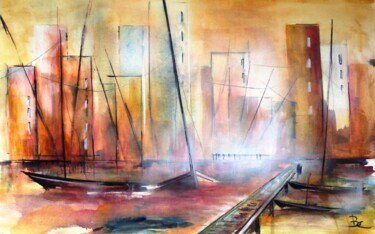 Painting titled "Port aux couleurs c…" by Bernard Courtalon (courtaloni), Original Artwork