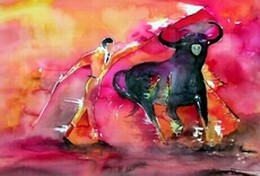 Peinture intitulée "la-corrida.jpg" par Bernard Courtalon (courtaloni), Œuvre d'art originale, Huile
