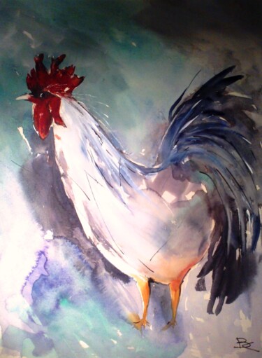 Peinture intitulée "Mon voisin le coq." par Bernard Courtalon (courtaloni), Œuvre d'art originale