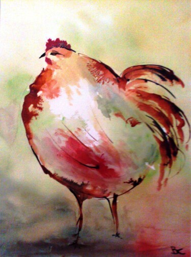 Peinture intitulée "Ma poule" par Bernard Courtalon (courtaloni), Œuvre d'art originale, Aquarelle