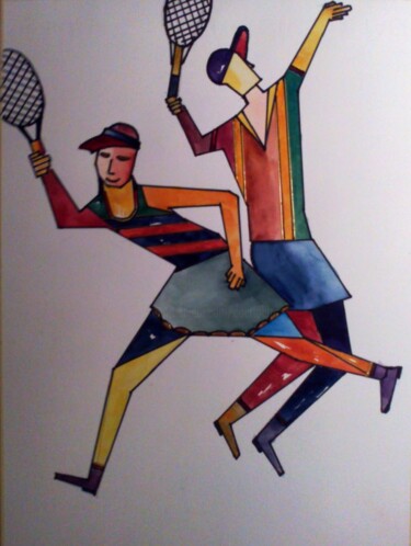 Peinture intitulée "tennisman-50x40.jpg" par Bernard Courtalon (courtaloni), Œuvre d'art originale, Aquarelle
