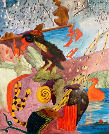 Pintura titulada "La Flûte" por Bernard Daviaud, Obra de arte original, Acrílico Montado en Bastidor de camilla de madera