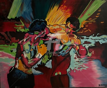 Malerei mit dem Titel "Boxing" von Bernard De Souzy, Original-Kunstwerk, Öl