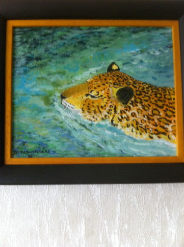 Peinture intitulée ""jaguar nageant dan…" par Bernard Debusschere, Œuvre d'art originale, Acrylique