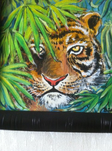 Painting titled "Tigre a l'affut" by Bernard Debusschere, Original Artwork, Acrylic