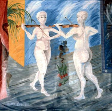 Peinture intitulée "les-jumelle-du-viol…" par Bernard Delarivière, Œuvre d'art originale, Huile