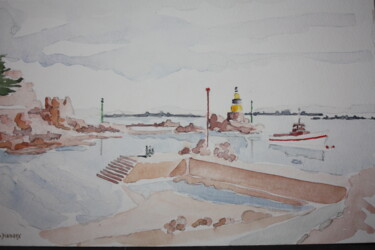 Painting titled "Ile de Bréhat" by Bernard Dianoux, Original Artwork, Watercolor Mounted on Wood Stretcher frame